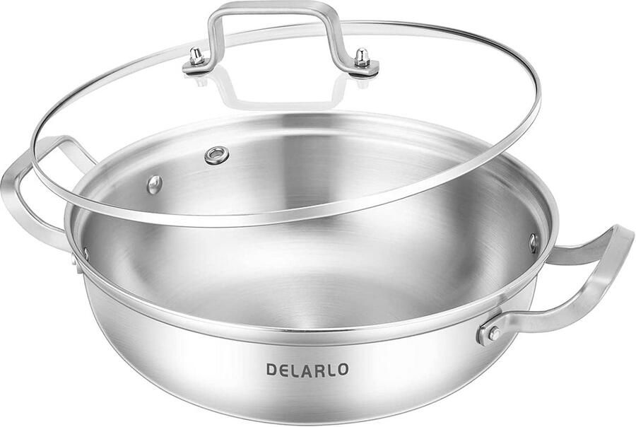 Grote Tri-Ply RVS Koekenpan met Deksel 13 Inch Diepe Sauté Pan
