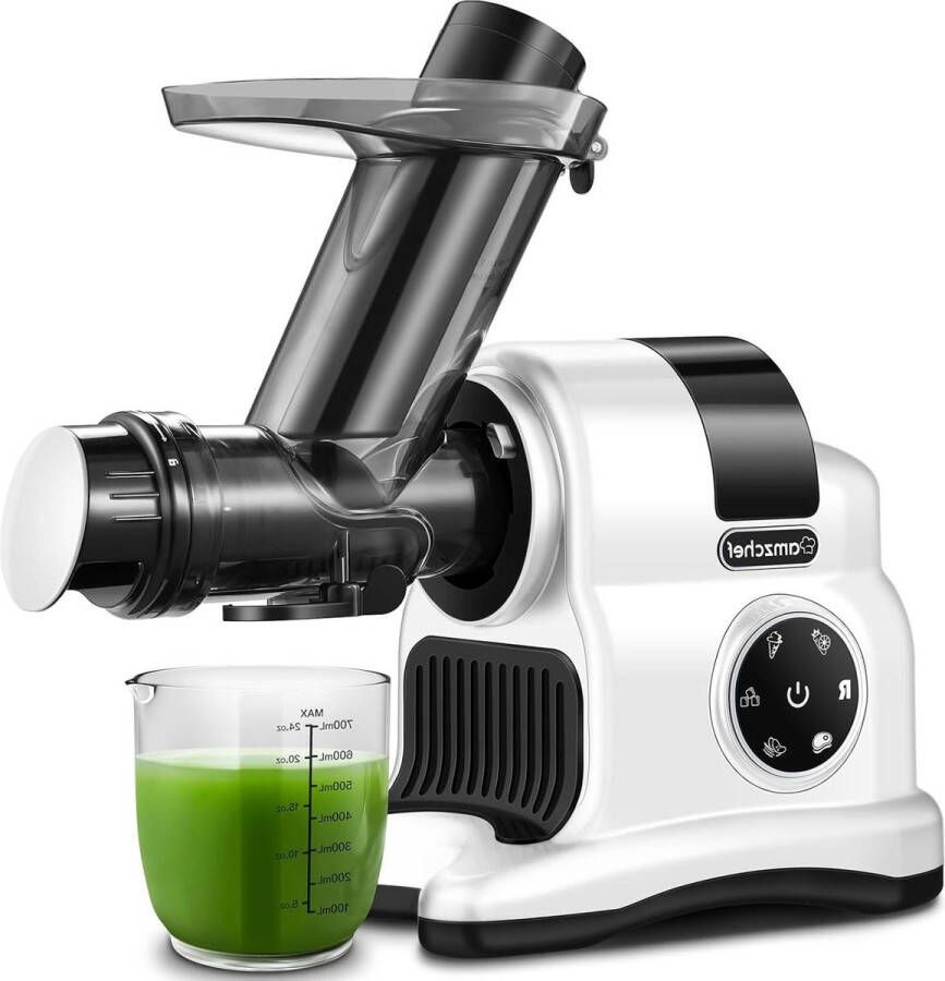 Grote vulschacht met 80 mm 150 watt 2 snelheden terugloopfunctie wit sapcentrifuge groenten en fruit