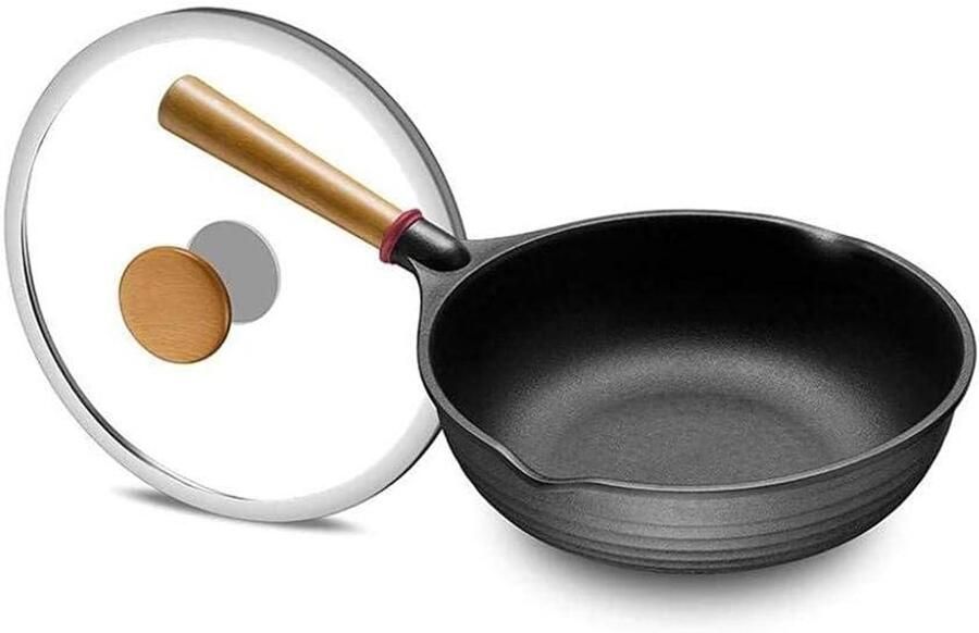 Grote Wokpan Antiaanbaklaag Pan Aziatisch Koken Doorzichtig Deksel Platte Bodem Zwart