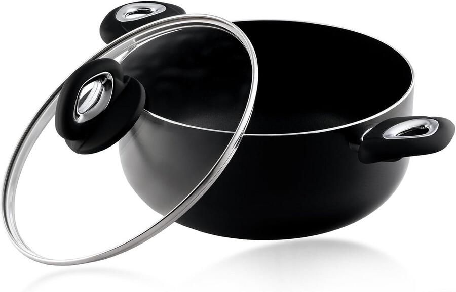 Grote Zwarte Braadpan met Glazen Deksel en Antiaanbaklaag Geschikt voor Inductie