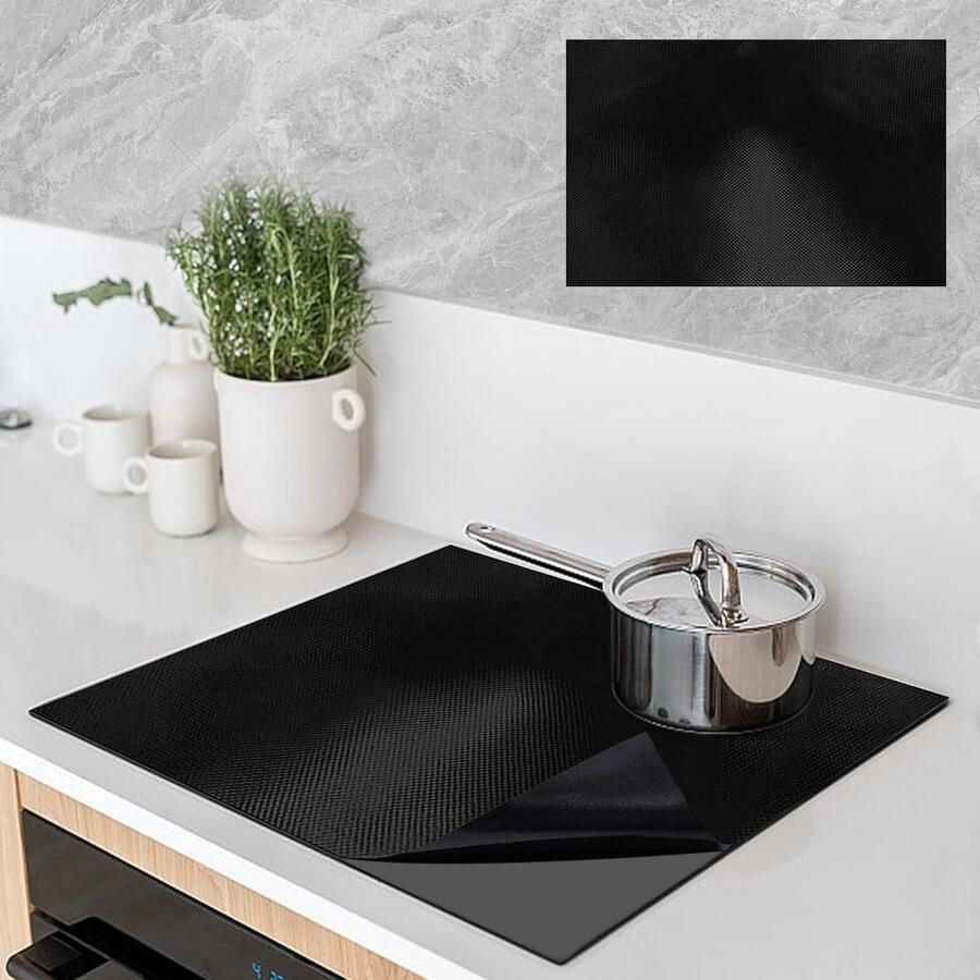 Grote Zwarte Silicoon Beschermmat voor Inductiekookplaten 52 x 60 cm Hittebestendig en Antislip