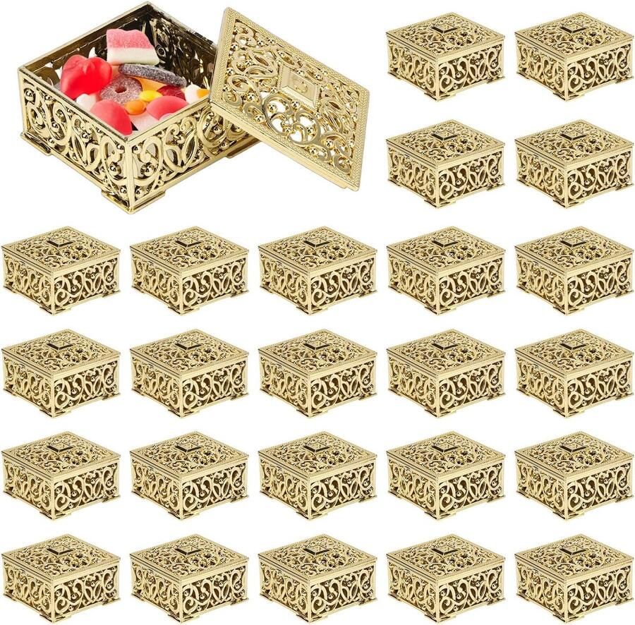 Gunst Dozen Europese Stijl Mini Hollow Out Snoep Dozen Snoep Opbergdozen Geschenkdozen Bakken Decoratie voor Bruiloft Kerst Verjaardag (Goud*24 Stks)