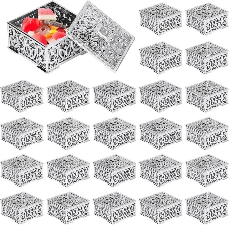 Gunst Dozen Europese Stijl Mini Hollow Out Snoep Dozen Snoep Opbergdozen Geschenkdozen Bakken Decoratie voor Bruiloft Kerst Verjaardag (Zilver*24 Stks)