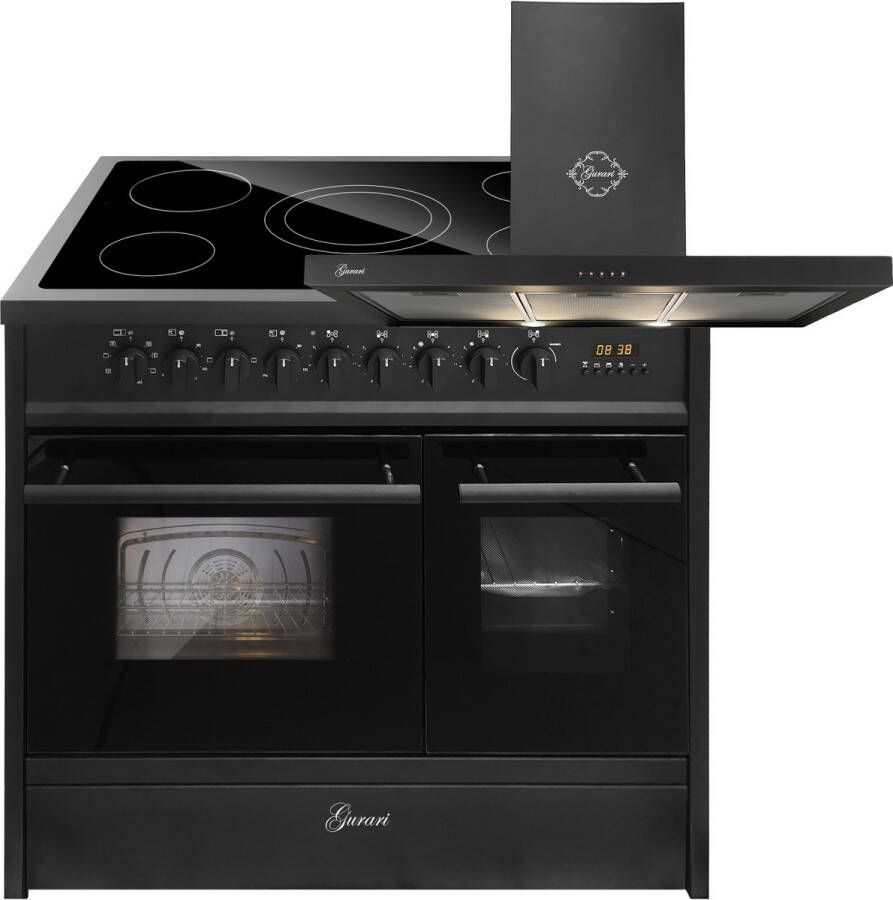GURARI Elektrisch fornuis GCH E 912 DF BL Keramische kookplaat 90 cm+GCH F 461 BL 9 Afzuigkap 90 cm
