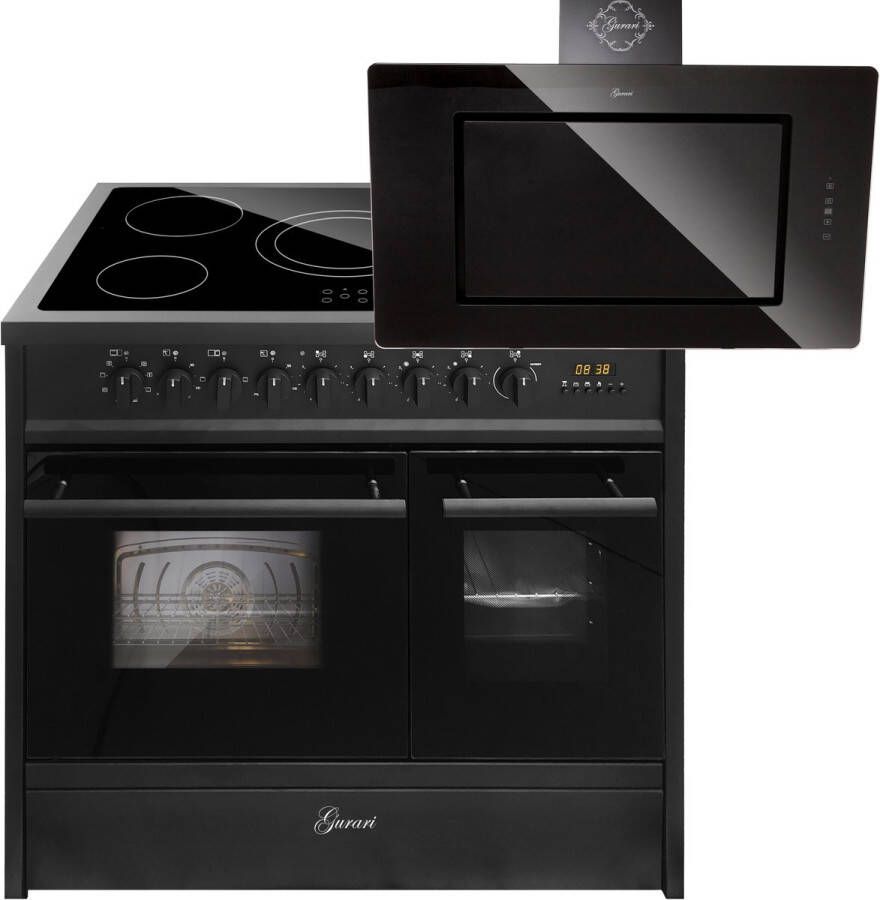 GURARI Elektrisch fornuis GCH E 912 DF BL Keramische kookplaat 90 cm+GCH S 155 BL 90 Prime Afzuigkap 90 cm