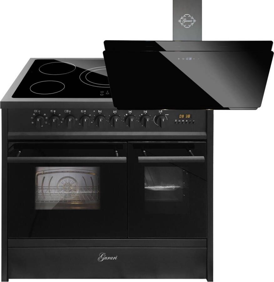 GURARI Elektrisch fornuis GCH E 912 DF BL Keramische kookplaat 90 cm+GCH S 411 90 BL PRIME N Afzuigkap 90 cm