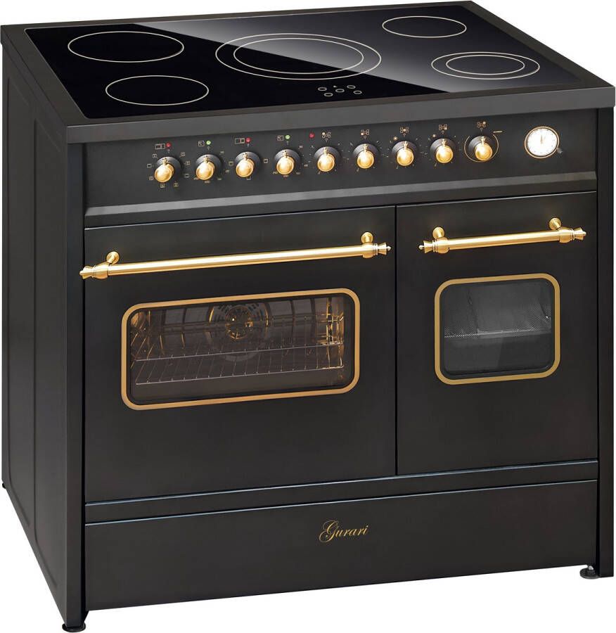 GURARI Elektrisch fornuis GCH E 912 DF BL r Keramische kookplaat 90 cm Zwart Range Cooker Elektrische dubbele oven