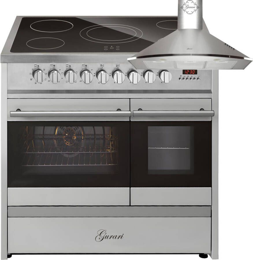 GURARI Elektrisch fornuis GCH E 912 DF X Keramische kookplaat 90 cm+GCH С 046 IS 9 Afzuigkap 90 cm