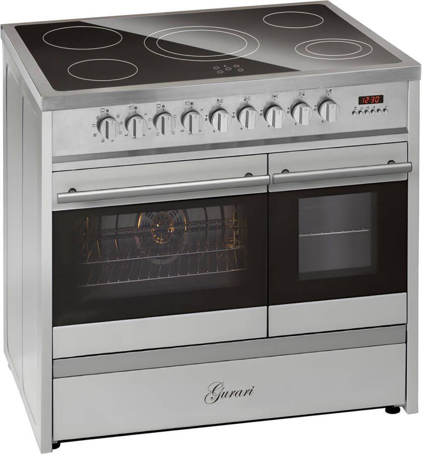 GURARI Elektrisch fornuis GCH E 912 DF X Keramische kookplaat van glas 90 cm Roestvrijstalen Range Cooker Dubbele elektrische oven