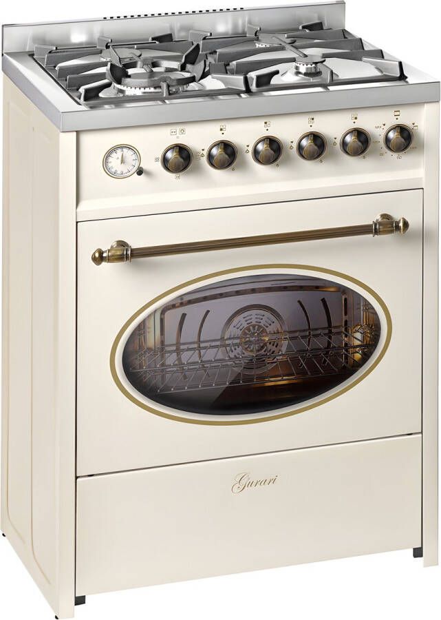 Gurari vrijstaand fornuis 60 cm met elektrische oven E 614 Crème 4 kW WOK aardgas & propaan (fl.gas)