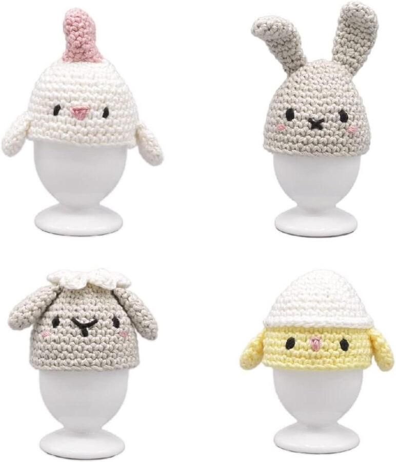 Haakpakket Eierwarmers Breiset Keukenhulp Decoratief Knutselen Set van 4 stuks ca. 7 cm Wit