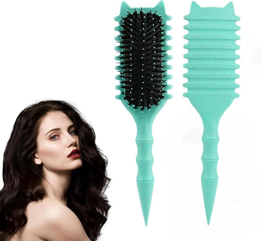 Haarborstel krullen styling krulborstel wildzwijnhaar haarborstel multifunctioneel biologisch zonder trekken masseren en ontwarren groen