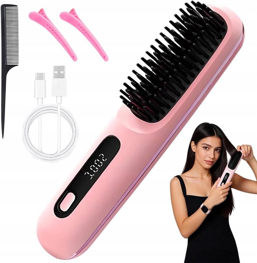 Haarborstel Stijltang Multistylers Oplaadbare Keramische Styler Negatieve Ionen & Anti-pluis 3 Temperaturen 160-200℃ Snel 30s Opwarmen 2000mAh Draadloos Voor Thuis & Reizen