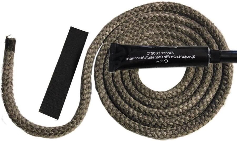 Haard Oven Afdichtingssnoer Dichtingskoord Set Kachel Reparatie Asbestvrij Materiaal 2 meter 8 mm Zwart