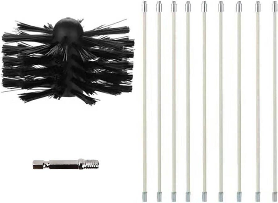 Haardborstelset kanaalontluchtingsset 100 mm borstelkoppen flexibele 410 mm stang schoorsteenbezem set voor open haard droger afvoerbuis afzuigkap zwart 41 cm Elektrische haard