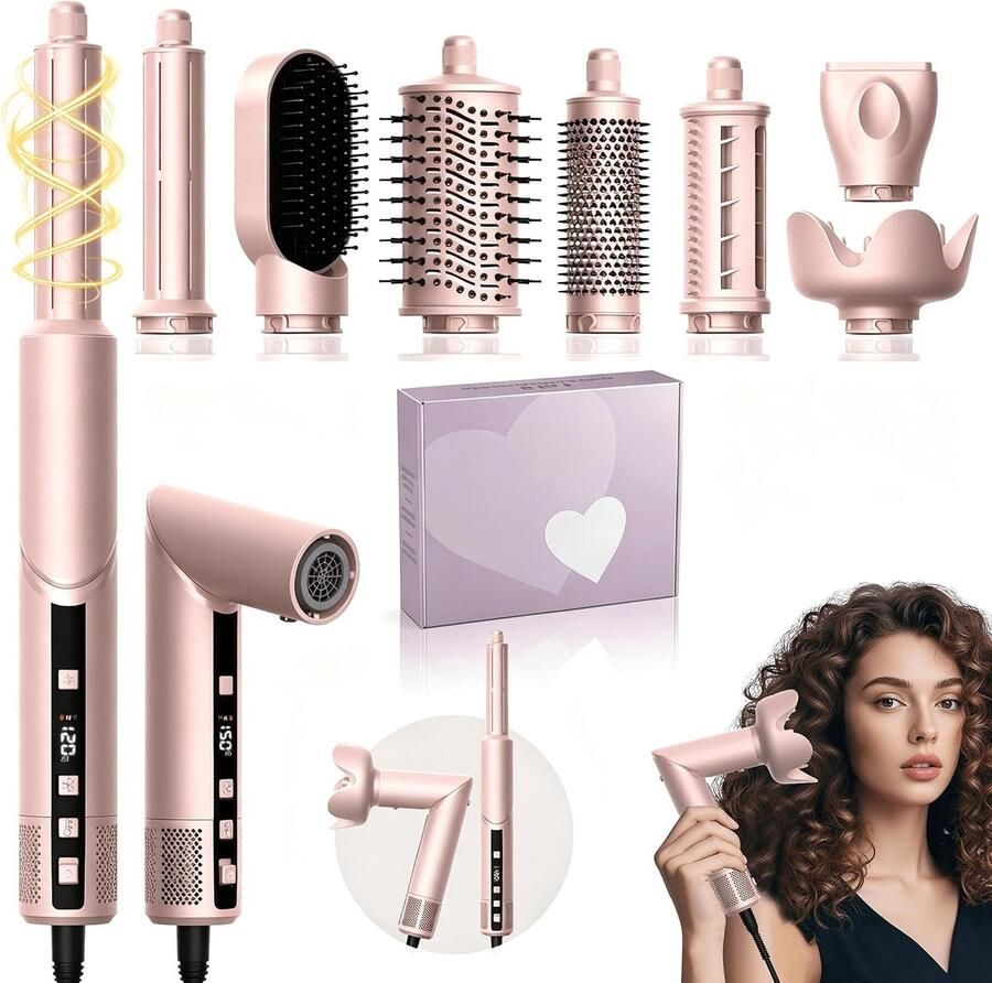 Haarstyler 8-in-1 set 1400W ionische haardroger met diffusor 110.000 U min Airstyler haarstyler met 32mm Air krultang Air Brush ronde borstel-föhn Snel stylen voor alle haartypes