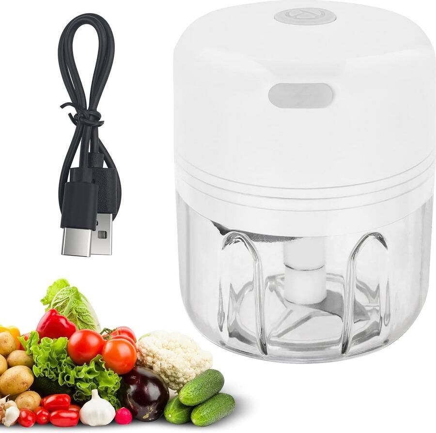 Elektrische Keuken Chopper Mini Mixer Snel Ingrediënten Snijden USB Oplaadbaar 250ml Capaciteit Wit