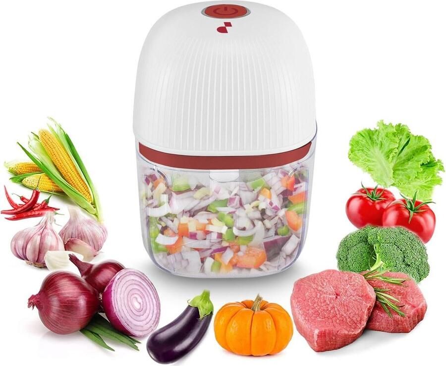 Mini Hakmachine Keuken Accessoire Snel Ingrediënten Snijden Draadloos Oplaadbaar 350ml Reservoir Rood Wit