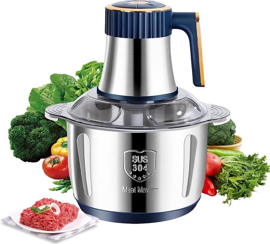 Hakmolen electrisch Hakmolen Elektrisch Elektrische hakmolen Vleesmolen Multifunctionele hakker 5L 500W 5 snelheidsniveaus RVS Vlees Groenten Fruit Blauw