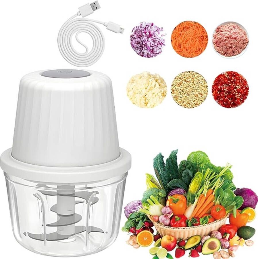Hakmolen Elektrische USB 400ml 6 Messen Elektrische Uiensnijder Hakmolen Multifunctionele Snijder Mini Portable Chopper Babyvoeding Blender Geschikt Voor Het Maken Van Fruit- En Groentepurees Gehaktballen En Babybijgerechten Wit