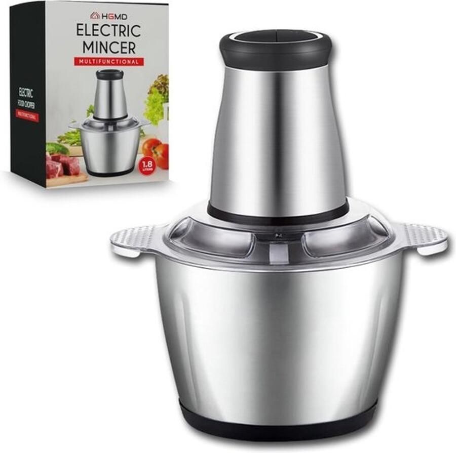Elektrische hakmolen 1 8 liter food chopper met 2 snelheden 300W RVS-kom voor groenten noten en vlees