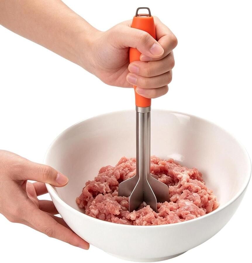 Hakmolen Vleesmolen Hamburgerpers Keukenmolen Maaltijden Bereiden Gelijkmatig Hakken 29 cm Oranje Handvat
