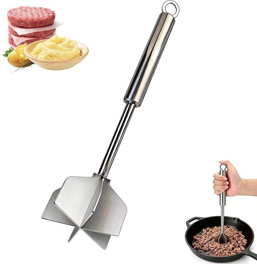 Hakvleeshakselaar Roestvrij Staal 26 cm Hittebestendige Vleesmolen met Ergonomische Handgreep Voor Vlees en Aardappelen