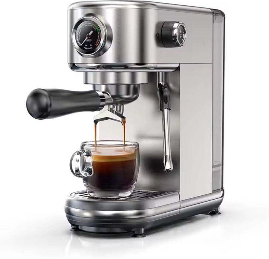 Halfautomatische Espressomachine-19 Bar Druk-Professionele Programmeerbare Functies-Optionele Programmabereik-Krachtig Stoomsysteem-Thermo Spiraal Verwarming Systeem & Warme Kopjes Functie