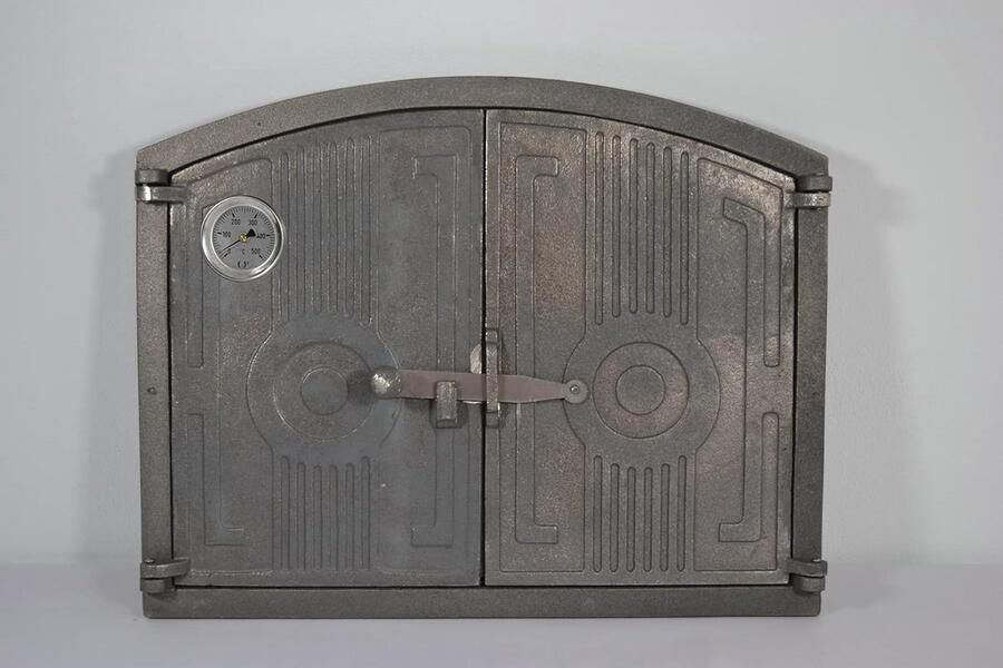 Halfronde Gietijzeren Oven Deur Dubbele Deur met Thermometer voor Pizzaoven Duurzaam en Stijlvol