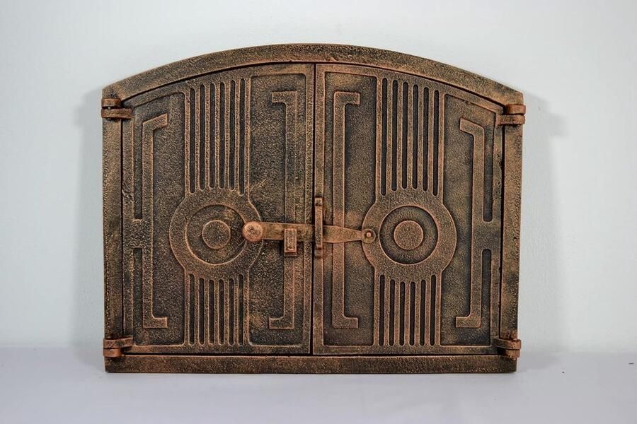 Halfronde gietijzeren ovendeur voor pizzaovens en broodovens met thermometer en ventilatiesleuf 48x38 cm