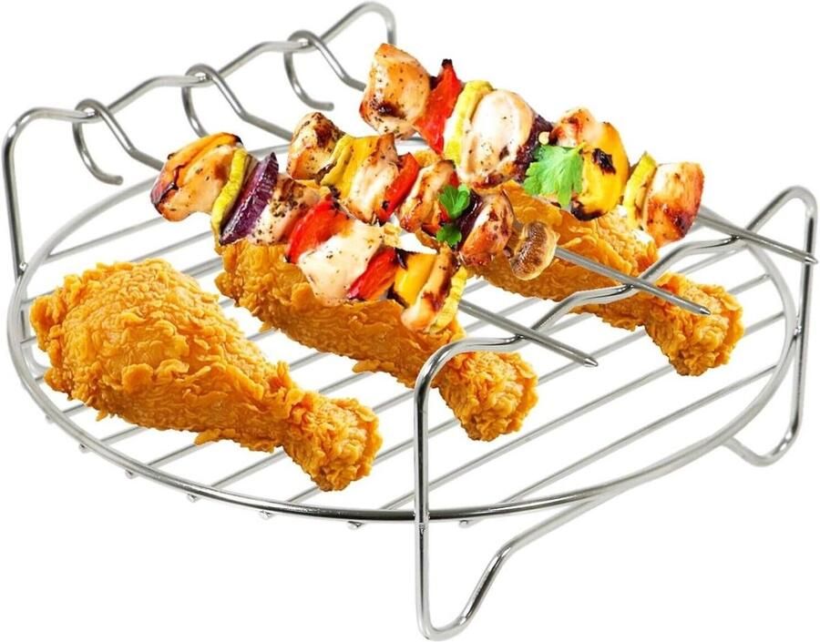 Halogeen Oven Accessoires Ovenrekje Skewers Dubbel Koken Roestvrij Staal 17.8 cm Diameter Zilverkleurig