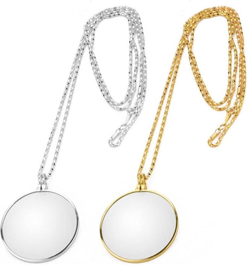 Hals Lezen Bril 5X Legering Vergrootglas 2 stks Set Vrouwen Lezen Krant Goud en Zilver UC30