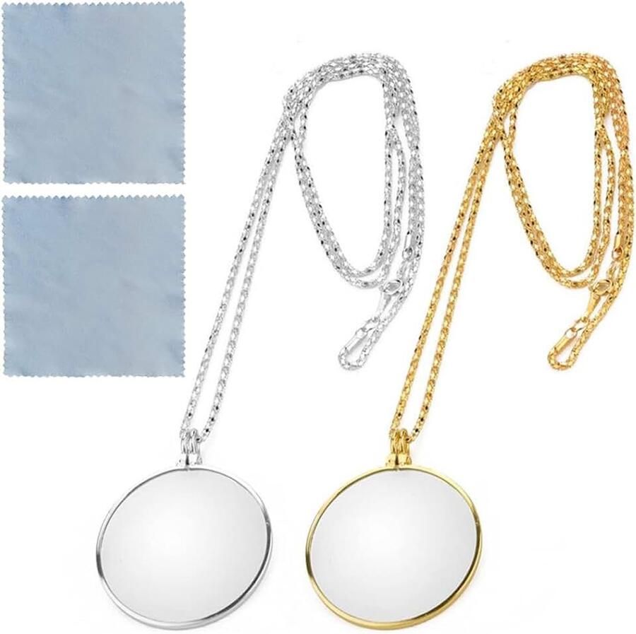Halsketting 5x loep met 2 vezelreinigingsdoekjes draagbare vintage halsketting met vergrootglas voor het lezen en observeren van insecten goud en zilver