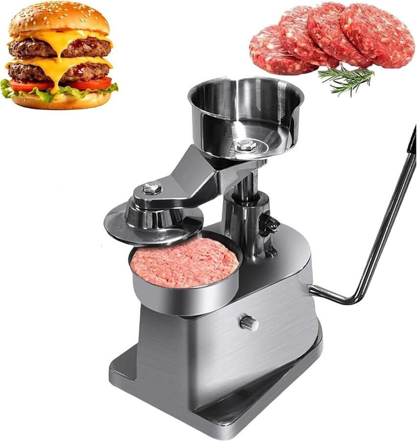 Hamburger Machine Burger Pers Gelijkmatige Burgers Verstelbare Dikte 150mm Zilver