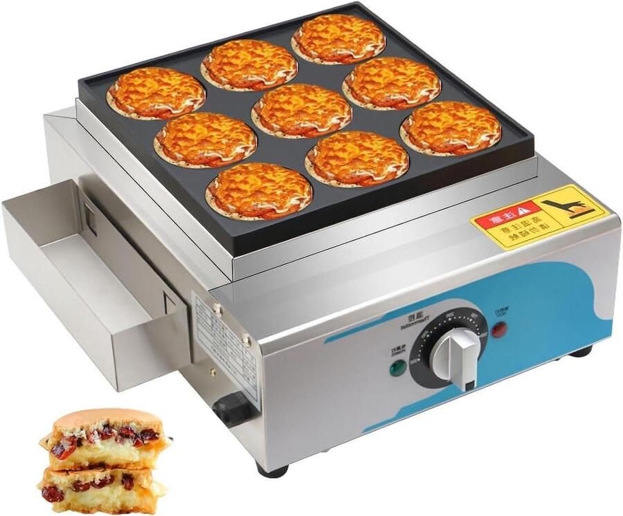 Hamburger Machine Omeletpan Grill Snacks Maken 9 Gaten 31 x 38 x 13 cm Zilver