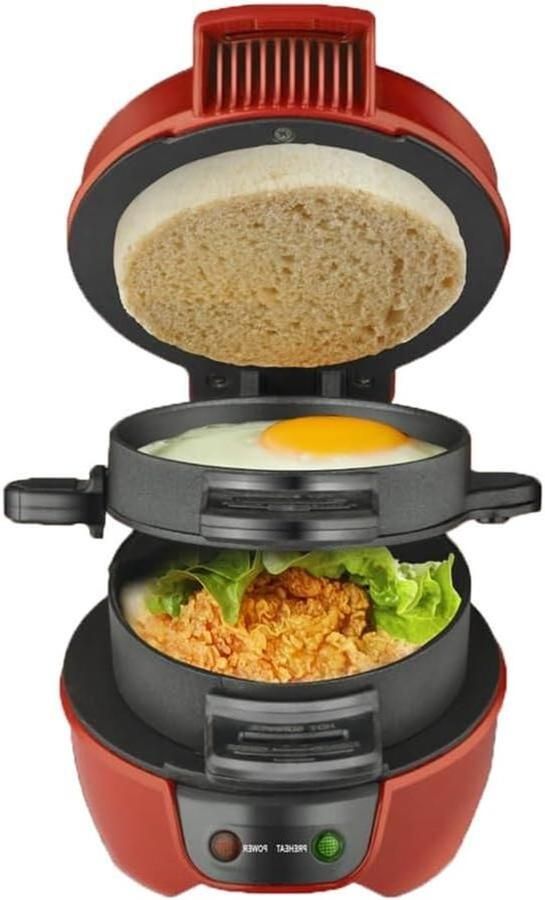 Hamburger Maker Burger Pers Ontbijt Maken Antiaanbaklaag 22 x 18 x 18 cm Rood