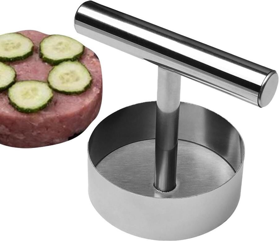 Hamburger Patty Maker Burger Vormer Smash Burgers Maken Roestvrijstalen Constructie 115 x 9 cm Zilver