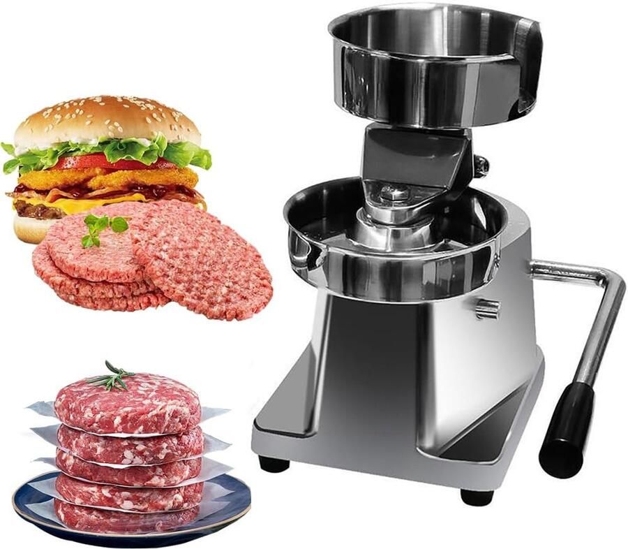 Hamburger Patty Maker Burgerpers Machine Gelijkmatige Burgers Maken Instelbare Dikte 10 Cm Diameter Zilverkleurig - Foto 1