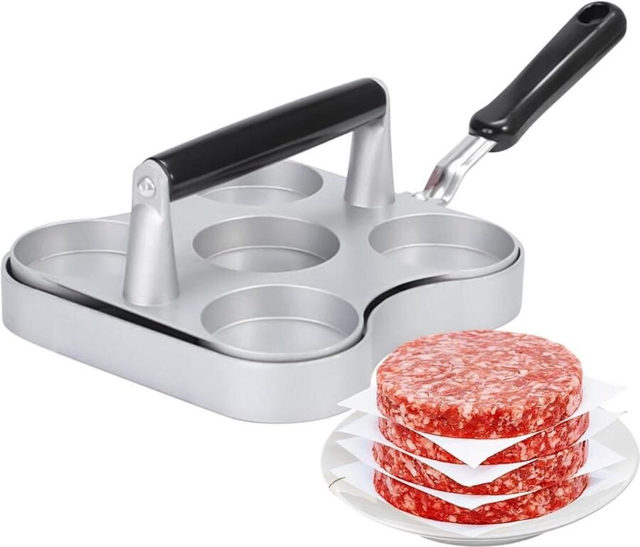 Hamburger pers 5-rooster houten handvat platte bodem hamburger Smasher Meat Smasher Bakplaat Accessoires Voor Keuken BBQ's Cookouts Achterklep Outdoor