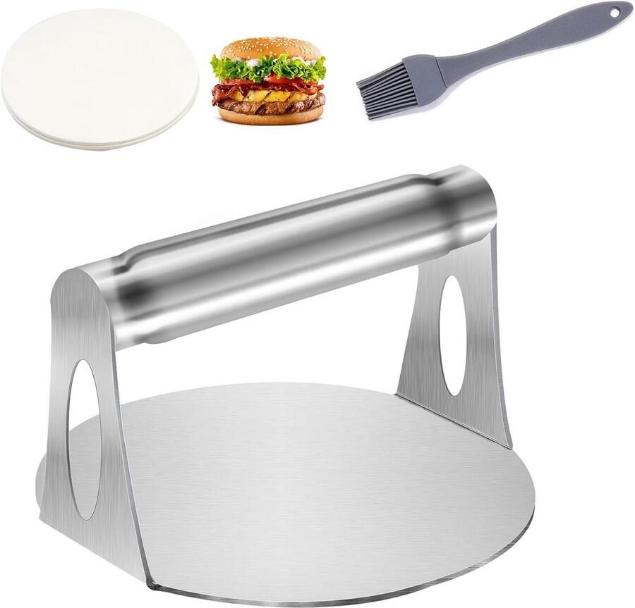 Hamburger Pers Burger Drukker Vlees Bereiden Roestvrij Staal 14 cm Rond Zilverkleurig