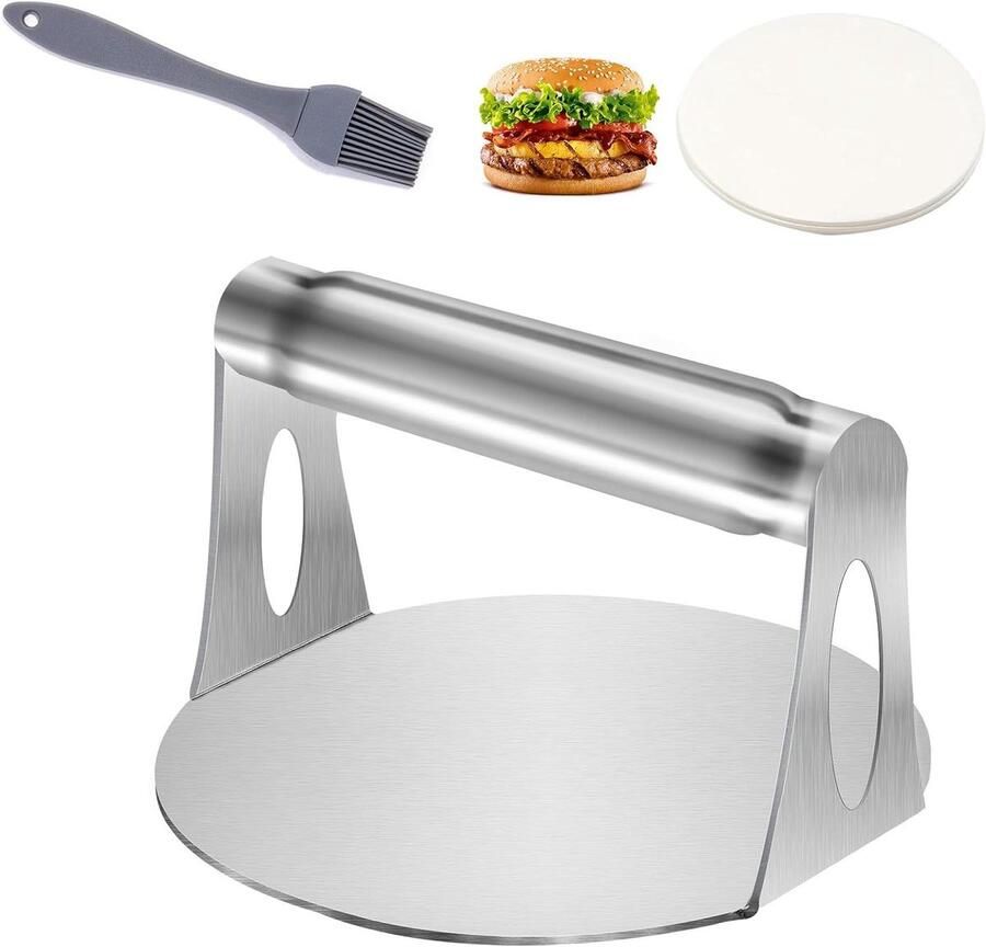 Vleespers RVS Burger Smash Hamburgers Maken Antiaanbaklaag 14 cm Rond Zilver