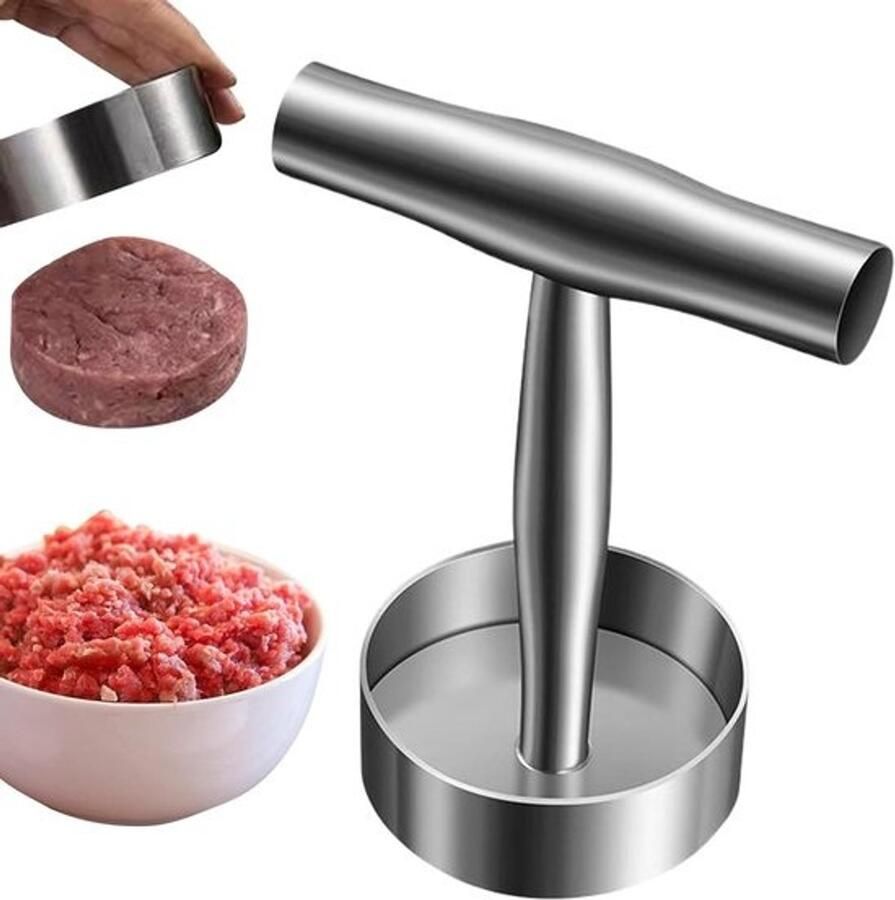 Hamburger Pers Pastei Maker Gelijkmatige Pasteitjes Vormen Roestvrij Staal 20 x 15 x 93 cm Zilver