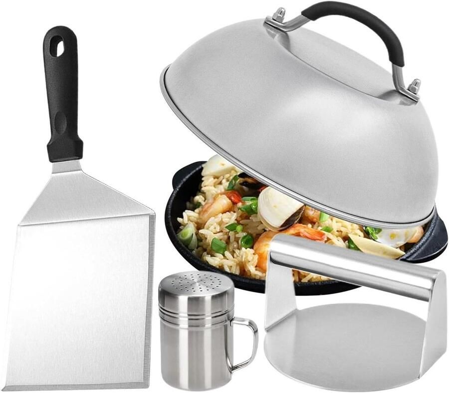 Hamburger Set Burger Pers Kaas Smelten Roestvrij Staal 37 x 30 x 10.8 cm Zilver