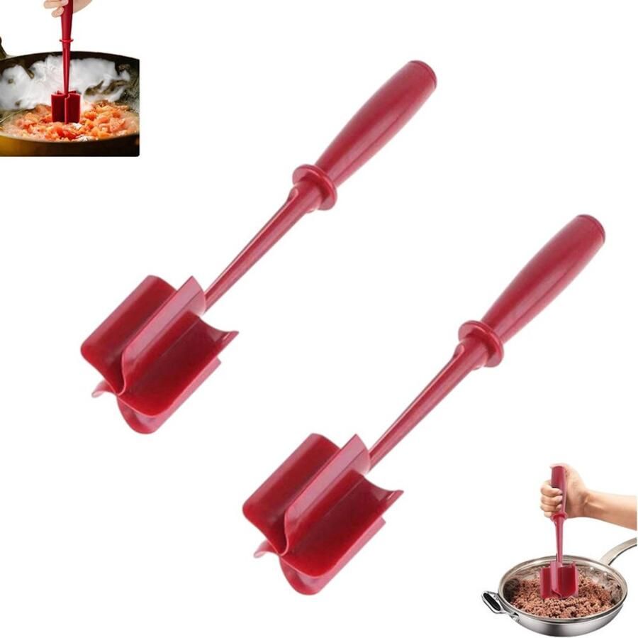 Hamburger vleesmolen professionele hittebestendige stamper keukengereedschap geschikt voor kalkoen en rundergehakt multifunctionele gehaktmolen gadget voor aardappelen fruit en groenten (rood 2 stuks)