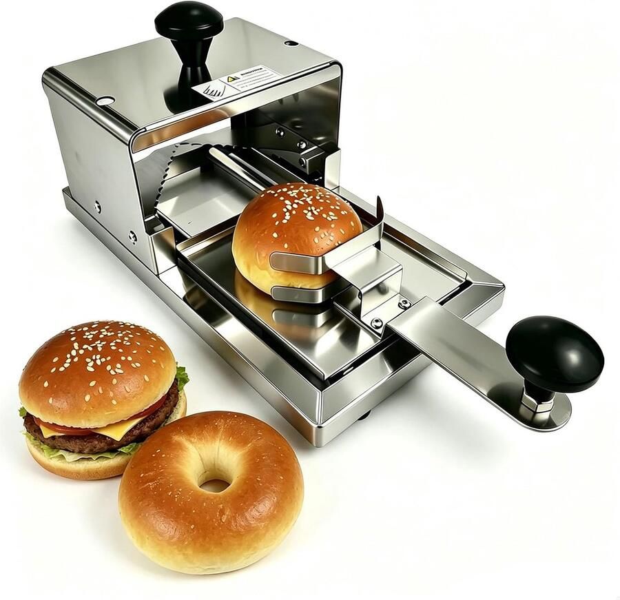 Hamburgerbroodjes Snijmachine Bagelsnijder Commercieel Broodjes Gelijkmatig Snijden Duw-Trek Handgreep 40 x 24 x 24 cm Zilver