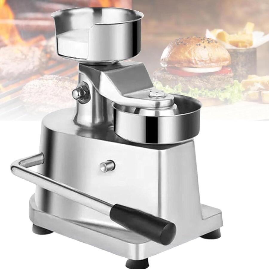 Hamburgermachine Pasteitjesmaker Patty Press Consistente Pasteitjes Maken Heavy-Duty Roestvrij Staal 6 inch Zilver