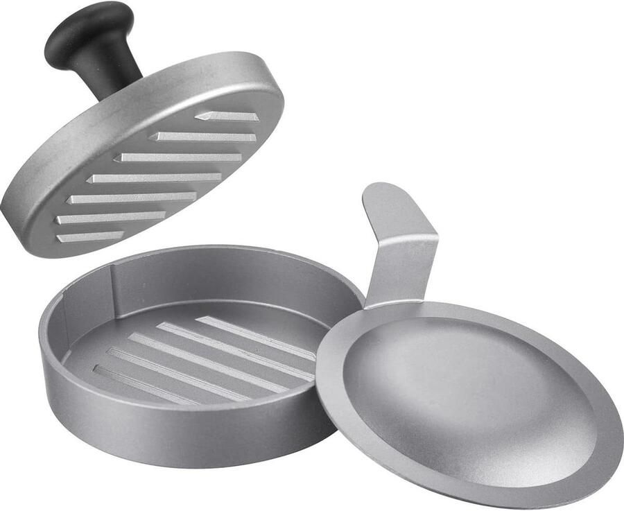 Hamburgermaker met Hefboom Gehaktvormer Patty Maker Snel Burgers Maken Vulbare Bodemwelving Ø 12 cm Zilver Zwart