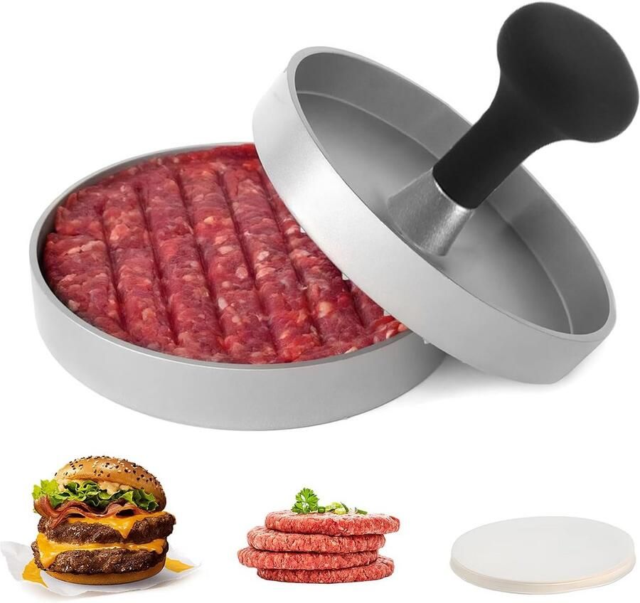 Burgerpers Patty Maker Vleesvormer Keuken Gelijkmatige Burgers Antiaanbaklaag Inclusief 11.7 cm Diameter Zilverkleurig