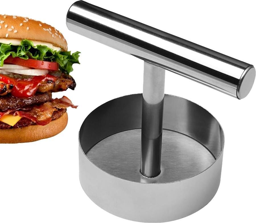 Hamburgerpers Patty-maker Burger Smasher Gelijkmatige Pattys Maken Antiaanbaklaag 115 x 9 cm Zilver