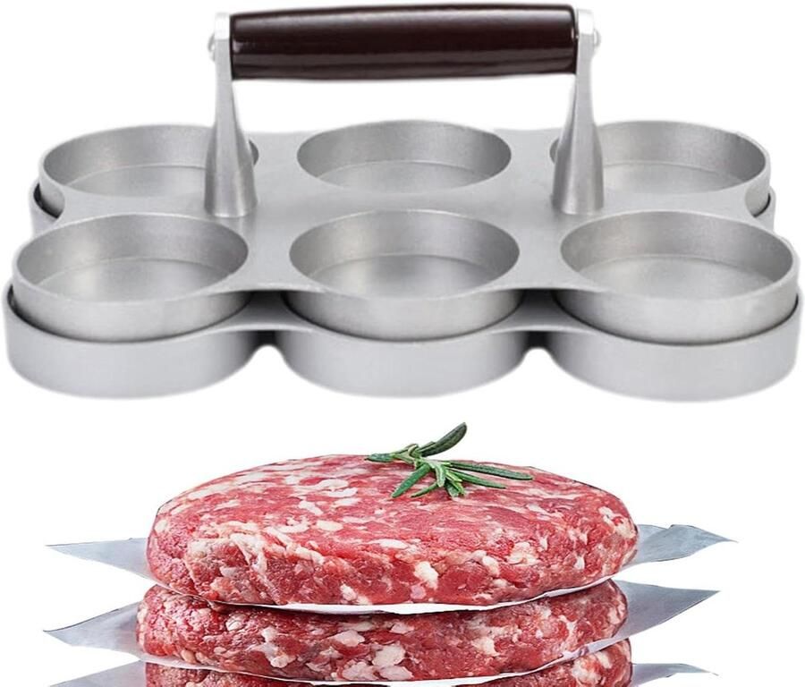 Hamburgerpers Vleesvormer Patty Maker Burgers Maken Gelijkmatige Dikte 9.5 x 15.2 x 9.5 cm Zilver